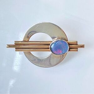 Vintage 10K GF Sterling Silver& Opal Modernist Deco Geometric Brooch Pin Pendant
